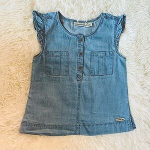 Calvin Klein girls Jeans Top. Size 6X sleeveless ruffle shirt Blue